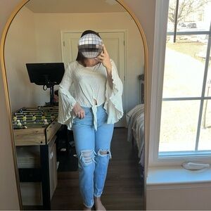 Peach Love California Cream Tie-Front Blouse